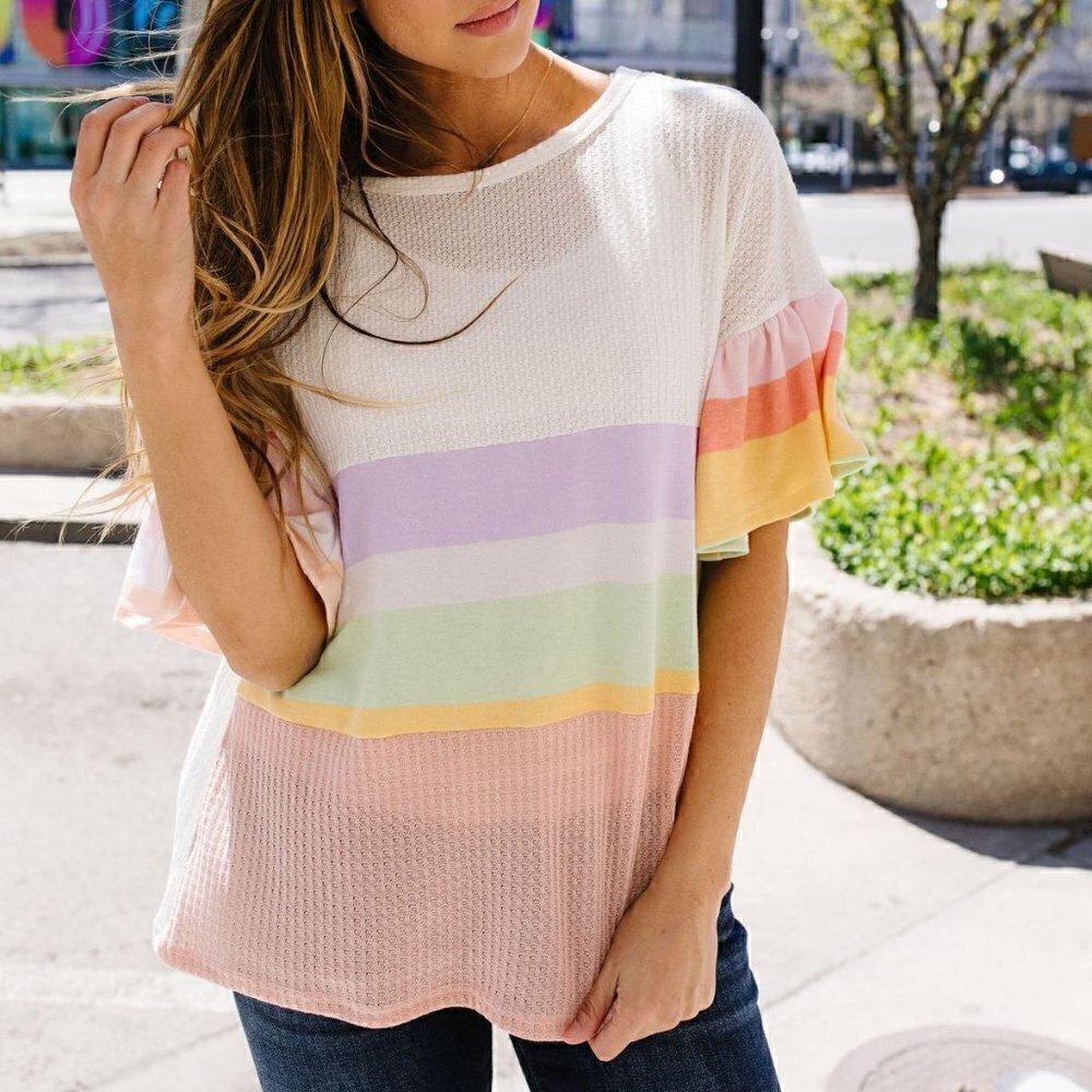 Celeste Waffle Knit Rainbow Striped Top - Picture 5 of 5